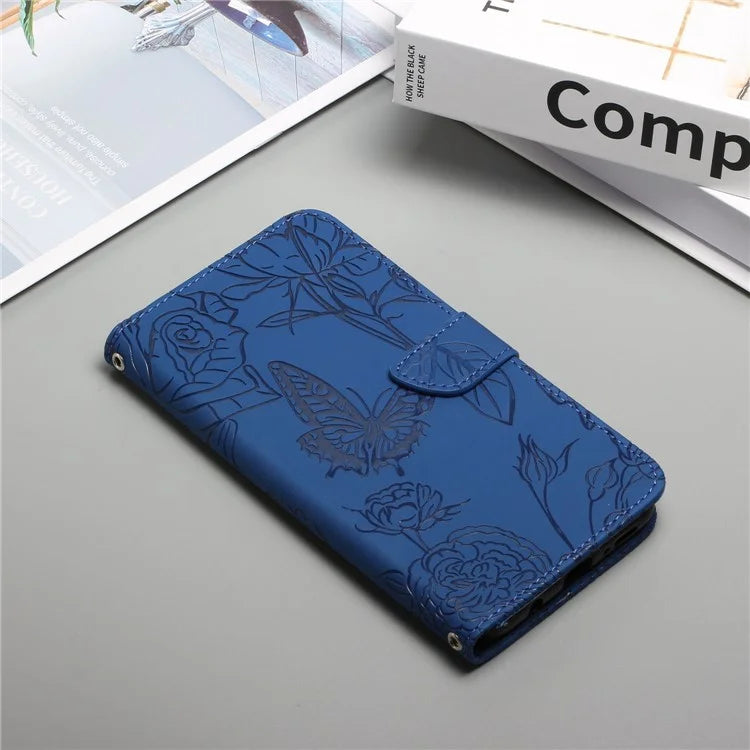 HT03 For ZTE Libero 5G IV Cell Phone Case Skin-touch Leather Cover with Butterfly Flower Pattern
