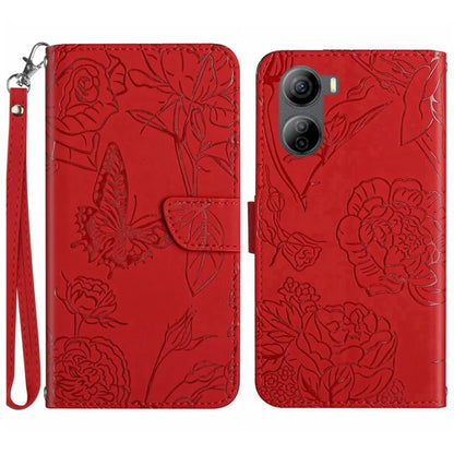 HT03 For ZTE Libero 5G IV Cell Phone Case Skin-touch Leather Cover with Butterfly Flower Pattern