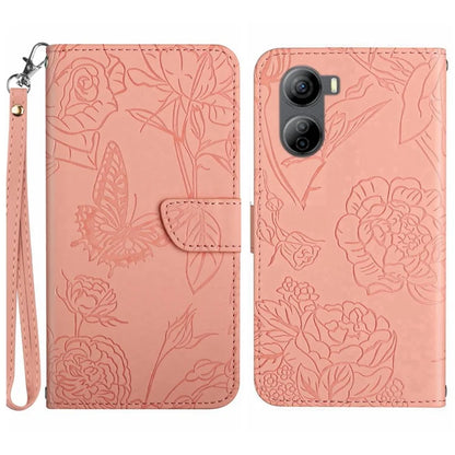 HT03 For ZTE Libero 5G IV Cell Phone Case Skin-touch Leather Cover with Butterfly Flower Pattern