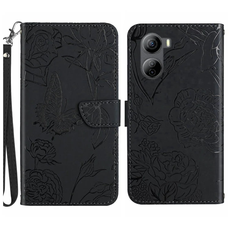 HT03 For ZTE Libero 5G IV Cell Phone Case Skin-touch Leather Cover with Butterfly Flower Pattern