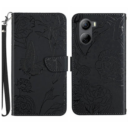 HT03 For ZTE Libero 5G IV Cell Phone Case Skin-touch Leather Cover with Butterfly Flower Pattern