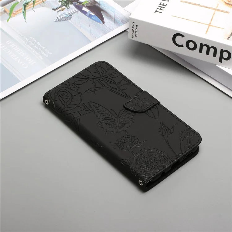 HT03 For ZTE Libero 5G IV Cell Phone Case Skin-touch Leather Cover with Butterfly Flower Pattern