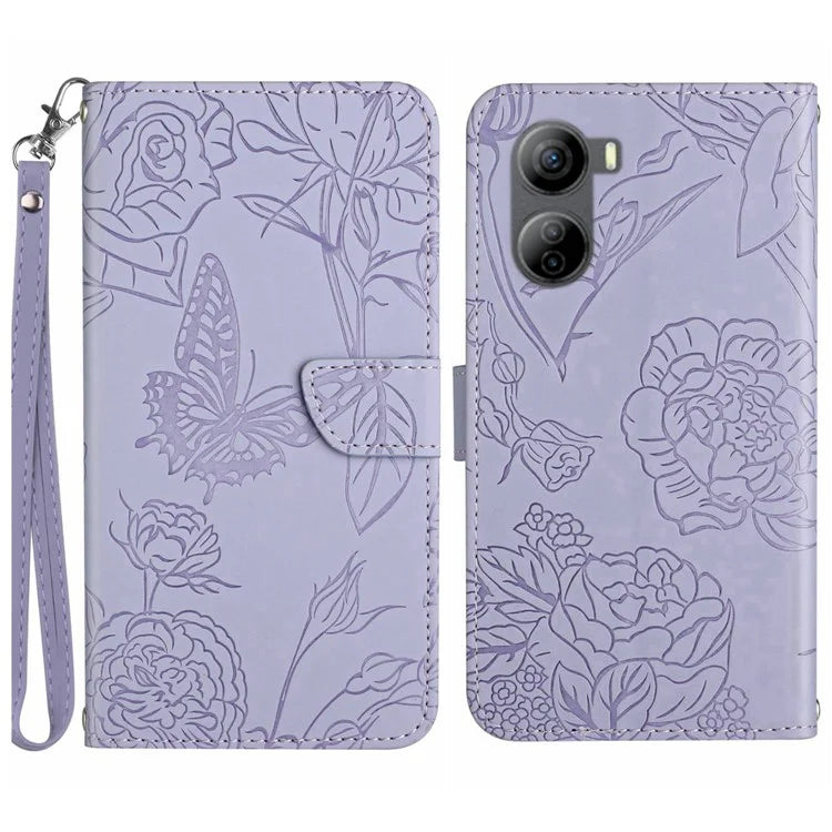HT03 For ZTE Libero 5G IV Cell Phone Case Skin-touch Leather Cover with Butterfly Flower Pattern
