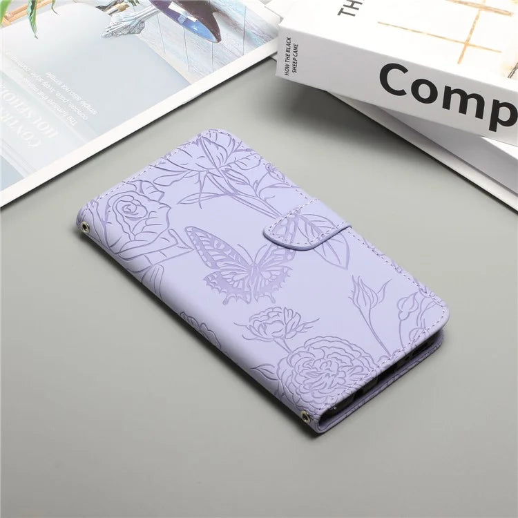 HT03 For ZTE Libero 5G IV Cell Phone Case Skin-touch Leather Cover with Butterfly Flower Pattern