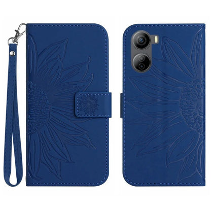 HT04 For ZTE Libero 5G IV Sunflower Series Phone Case Leather Wallet Cover with Hand Strap