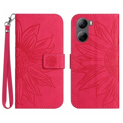 HT04 For ZTE Libero 5G IV Sunflower Series Phone Case Leather Wallet Cover with Hand Strap