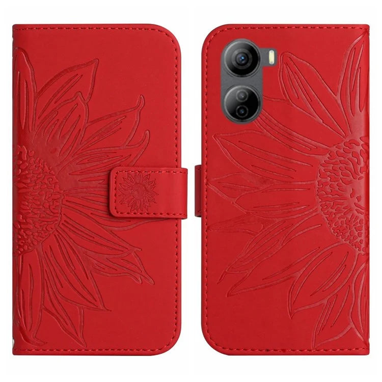 HT04 For ZTE Libero 5G IV Case Sunflower Imprint Phone Wallet Cover with Shoulder Strap