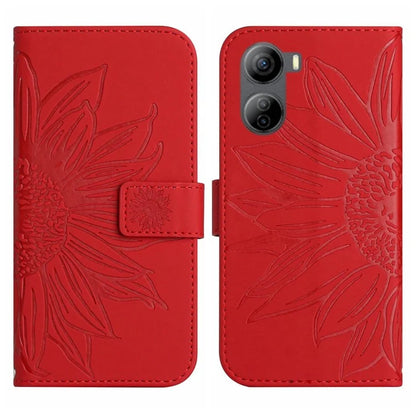 HT04 For ZTE Libero 5G IV Case Sunflower Imprint Phone Wallet Cover with Shoulder Strap