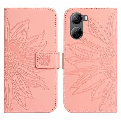 HT04 For ZTE Libero 5G IV Case Sunflower Imprint Phone Wallet Cover with Shoulder Strap