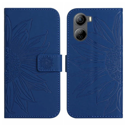 HT04 For ZTE Libero 5G IV Case Sunflower Imprint Phone Wallet Cover with Shoulder Strap