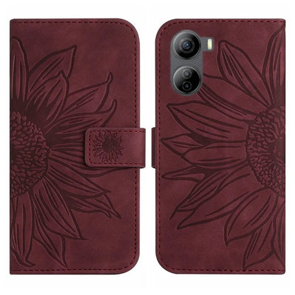 HT04 For ZTE Libero 5G IV Case Sunflower Imprint Phone Wallet Cover with Shoulder Strap