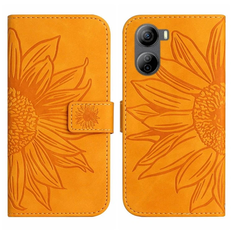HT04 For ZTE Libero 5G IV Case Sunflower Imprint Phone Wallet Cover with Shoulder Strap