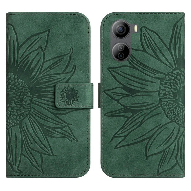 HT04 For ZTE Libero 5G IV Case Sunflower Imprint Phone Wallet Cover with Shoulder Strap