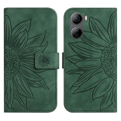 HT04 For ZTE Libero 5G IV Case Sunflower Imprint Phone Wallet Cover with Shoulder Strap
