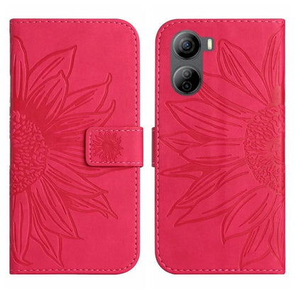 HT04 For ZTE Libero 5G IV Case Sunflower Imprint Phone Wallet Cover with Shoulder Strap