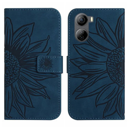 HT04 For ZTE Libero 5G IV Case Sunflower Imprint Phone Wallet Cover with Shoulder Strap