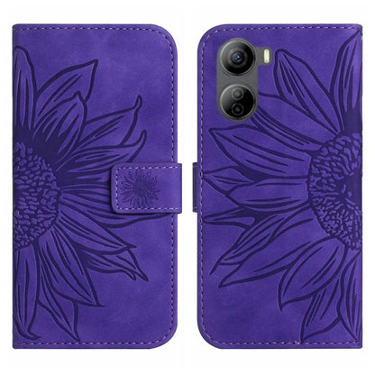 HT04 For ZTE Libero 5G IV Case Sunflower Imprint Phone Wallet Cover with Shoulder Strap
