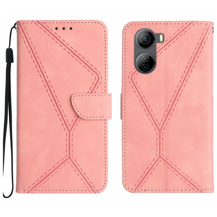 HT05 For ZTE Libero 5G IV Case Leather Splicing Imprinted Line Phone Wallet Cover