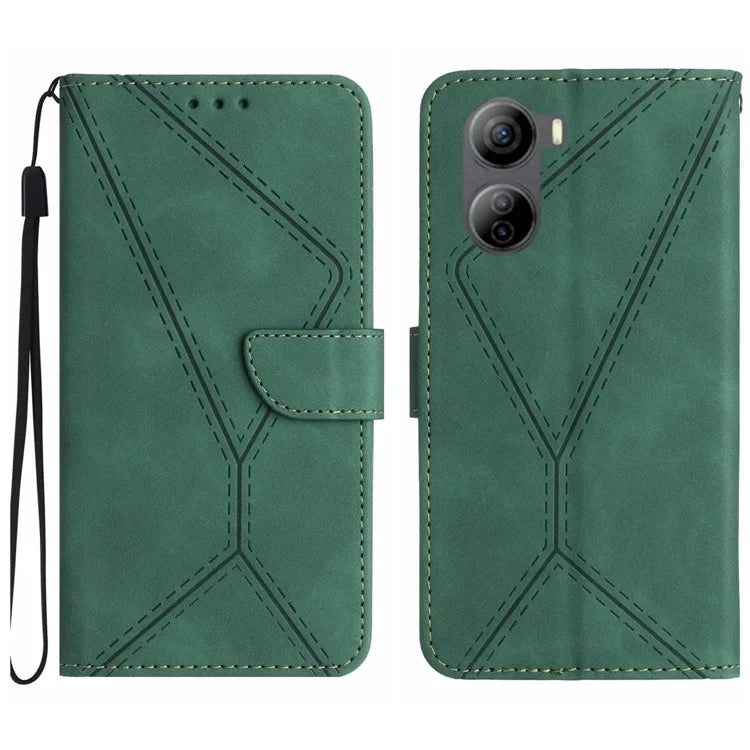 HT05 For ZTE Libero 5G IV Case Leather Splicing Imprinted Line Phone Wallet Cover