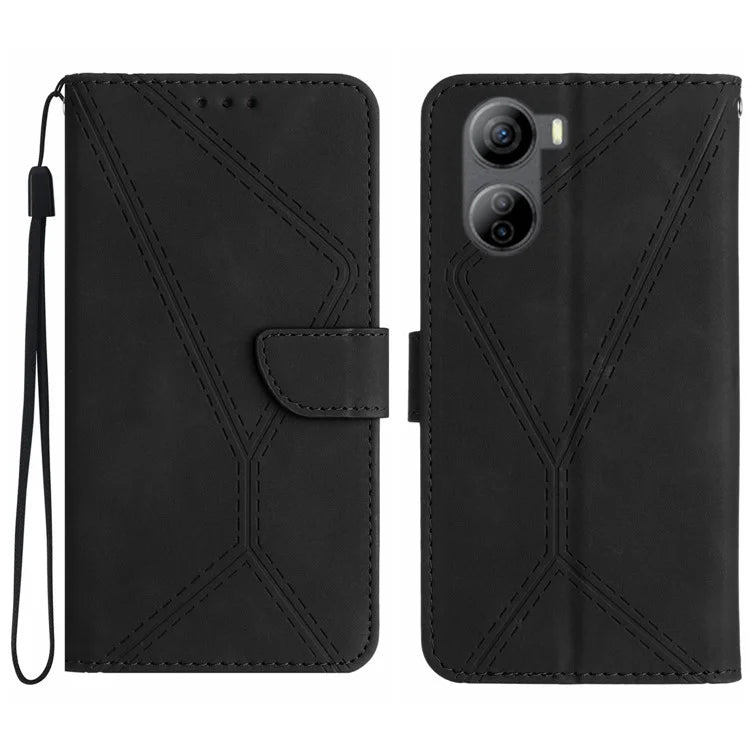 HT05 For ZTE Libero 5G IV Case Leather Splicing Imprinted Line Phone Wallet Cover