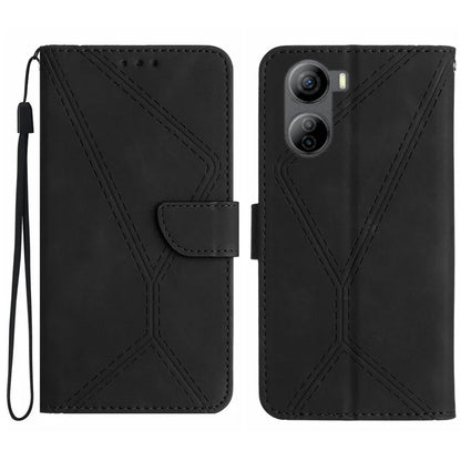 HT05 For ZTE Libero 5G IV Case Leather Splicing Imprinted Line Phone Wallet Cover