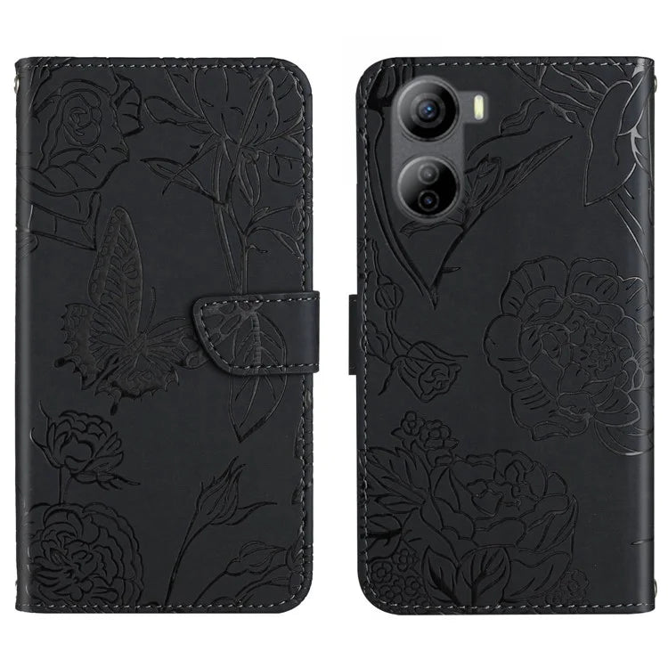 HT03 For ZTE Libero 5G IV Case Imprinted Leather Wallet Phone Cover with Long Strap