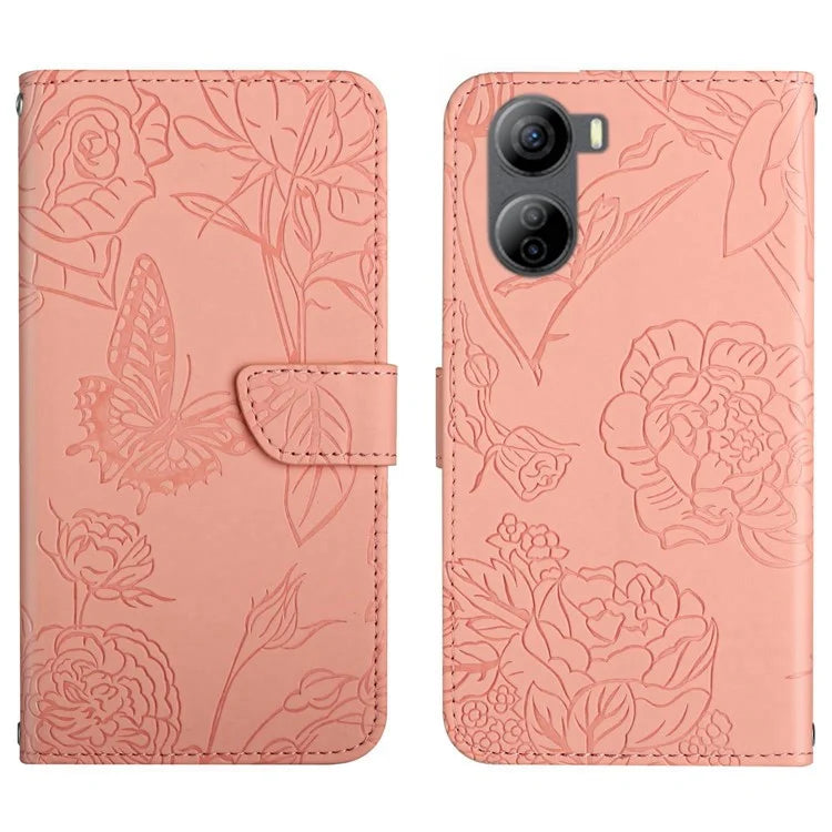 HT03 For ZTE Libero 5G IV Case Imprinted Leather Wallet Phone Cover with Long Strap