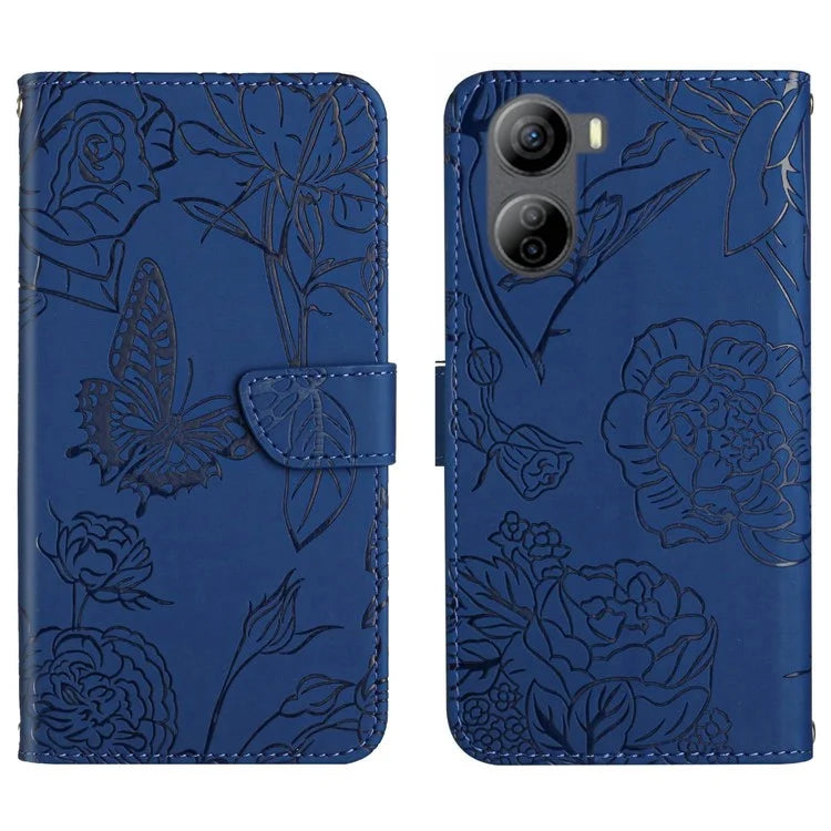 HT03 For ZTE Libero 5G IV Case Imprinted Leather Wallet Phone Cover with Long Strap