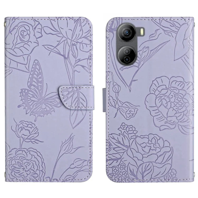 HT03 For ZTE Libero 5G IV Case Imprinted Leather Wallet Phone Cover with Long Strap