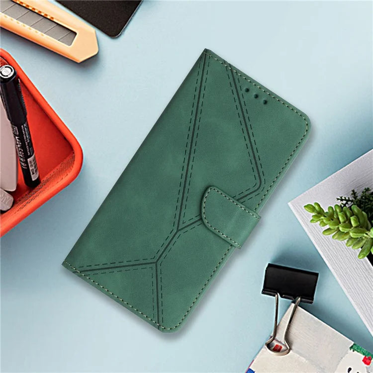 HT05 For Honor X8b 4G Magnetic Phone Case Leather Imprinted Line Cover with Wrist Strap