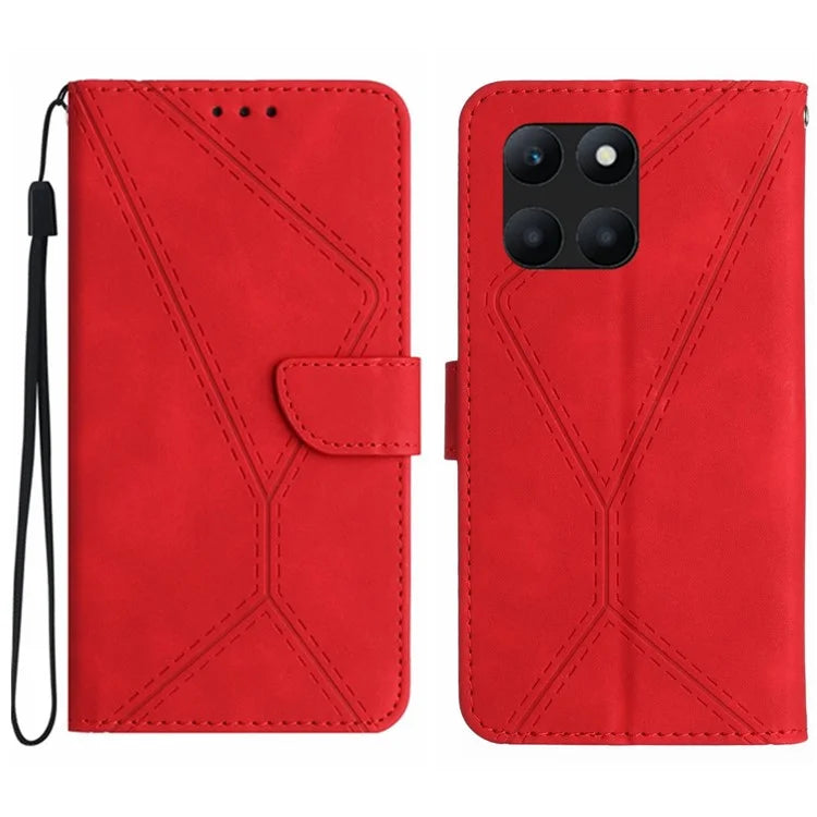 HT05 For Honor X8b 4G Magnetic Phone Case Leather Imprinted Line Cover with Wrist Strap