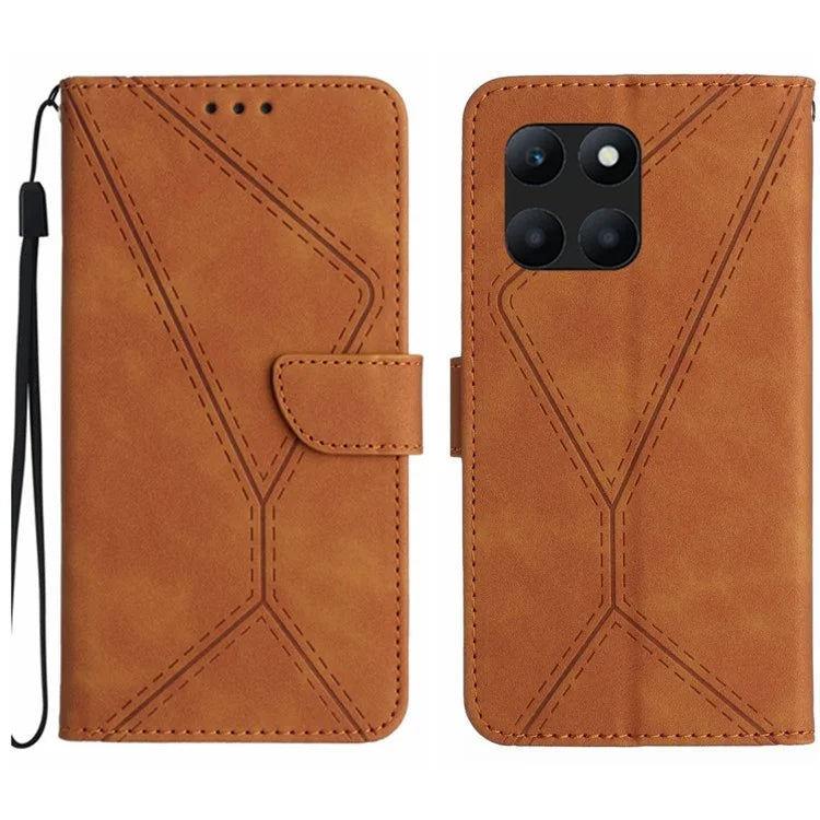HT05 For Honor X8b 4G Magnetic Phone Case Leather Imprinted Line Cover with Wrist Strap