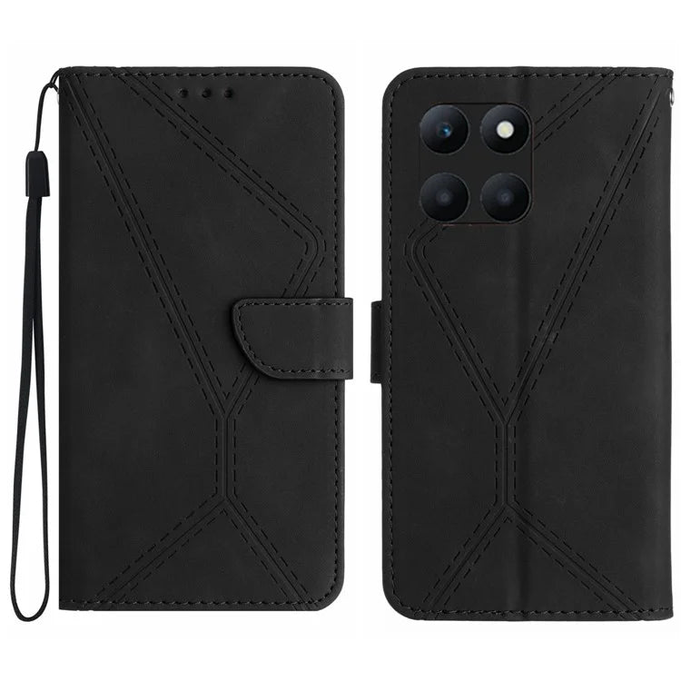 HT05 For Honor X8b 4G Magnetic Phone Case Leather Imprinted Line Cover with Wrist Strap