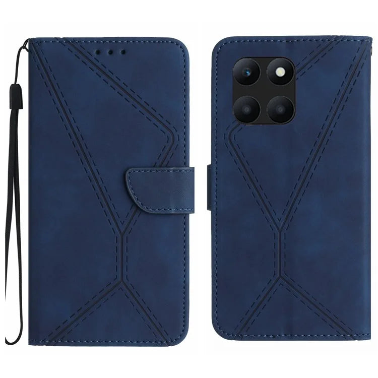 HT05 For Honor X8b 4G Magnetic Phone Case Leather Imprinted Line Cover with Wrist Strap