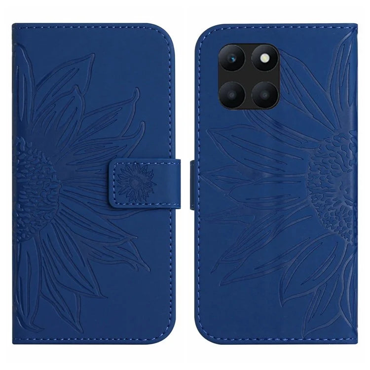HT04 For Honor X8b 4G Magnetic Phone Case Sunflower Imprint PU Leather Wallet Cover