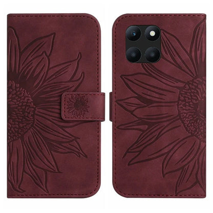 HT04 For Honor X8b 4G Magnetic Phone Case Sunflower Imprint PU Leather Wallet Cover