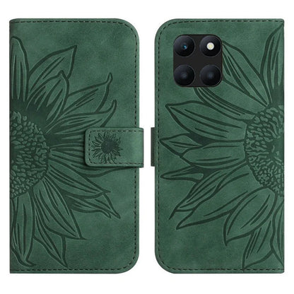 HT04 For Honor X8b 4G Magnetic Phone Case Sunflower Imprint PU Leather Wallet Cover