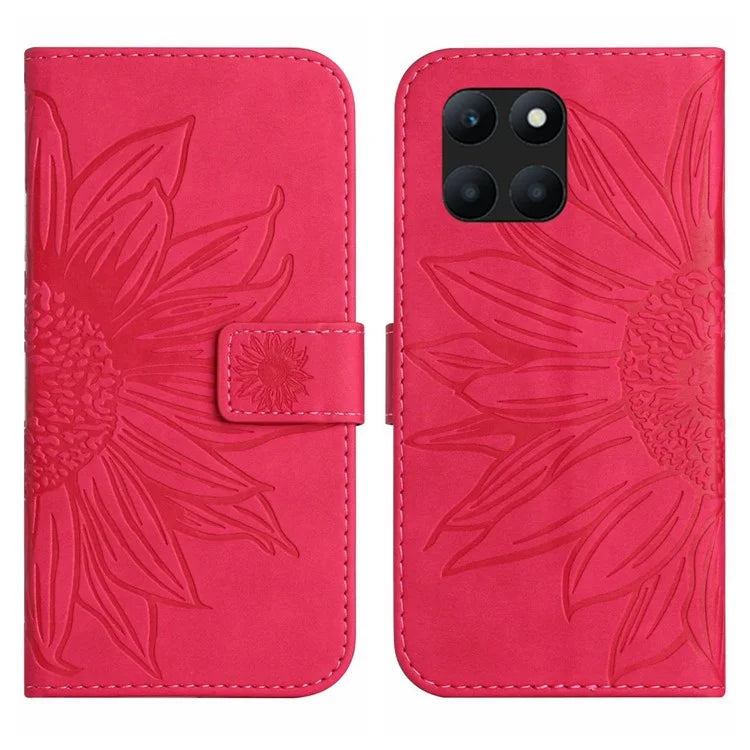 HT04 For Honor X8b 4G Magnetic Phone Case Sunflower Imprint PU Leather Wallet Cover
