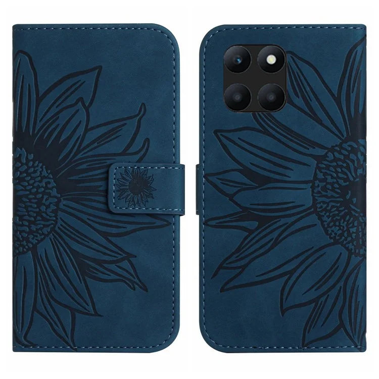 HT04 For Honor X8b 4G Magnetic Phone Case Sunflower Imprint PU Leather Wallet Cover