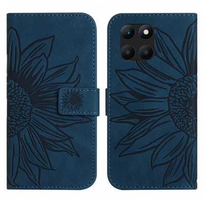HT04 For Honor X8b 4G Magnetic Phone Case Sunflower Imprint PU Leather Wallet Cover