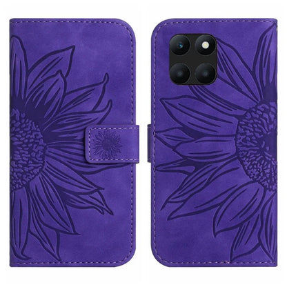 HT04 For Honor X8b 4G Magnetic Phone Case Sunflower Imprint PU Leather Wallet Cover