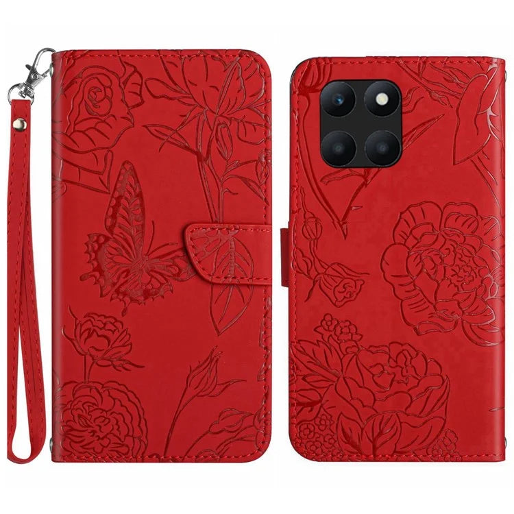 HT03 For Honor X8b 4G Wallet Case Leather Skin-touch Phone Cover with Hand Strap