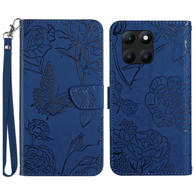 HT03 For Honor X8b 4G Wallet Case Leather Skin-touch Phone Cover with Hand Strap