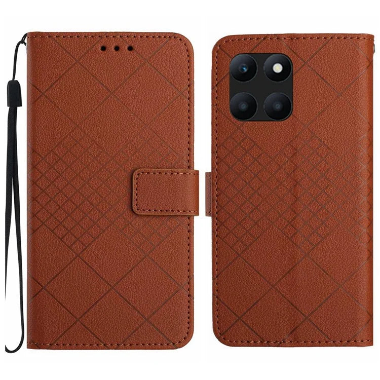 HT06 For Honor X8b 4G Case Leather Imprinted Rhombus Card Slots Phone Cover