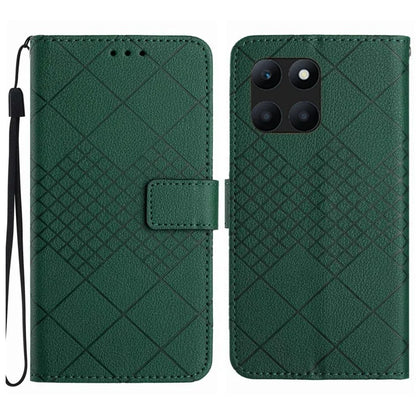 HT06 For Honor X8b 4G Case Leather Imprinted Rhombus Card Slots Phone Cover
