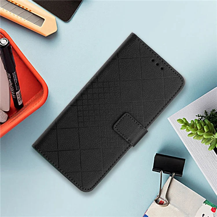 HT06 For Honor X8b 4G Case Leather Imprinted Rhombus Card Slots Phone Cover