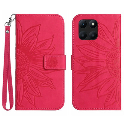 HT04 For Honor X8b 4G PU Leather Phone Case Wrist Strap Sunflower Pattern Cover