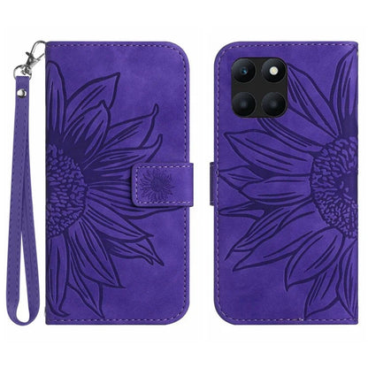 HT04 For Honor X8b 4G PU Leather Phone Case Wrist Strap Sunflower Pattern Cover