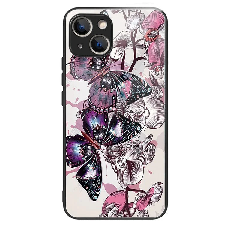 For iPhone 15 Phone Case Pattern Design Anti-Scratch Tempered Glass Back Cover