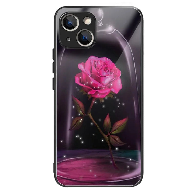 For iPhone 15 Phone Case Pattern Design Anti-Scratch Tempered Glass Back Cover